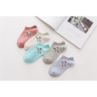 Set 5 đôi tất nữ, vớ nữ, socks thêu hình cú dễ thương