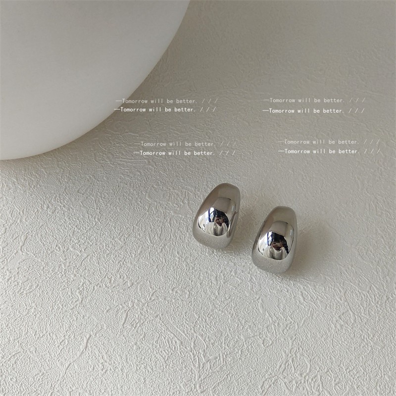 Khuyên Tai Kim Loại Mạ Bạc 925 Thiết Kế Cong Phong Cách Hong Kong Cá Tính Cao Cấp Cho Nữ F374