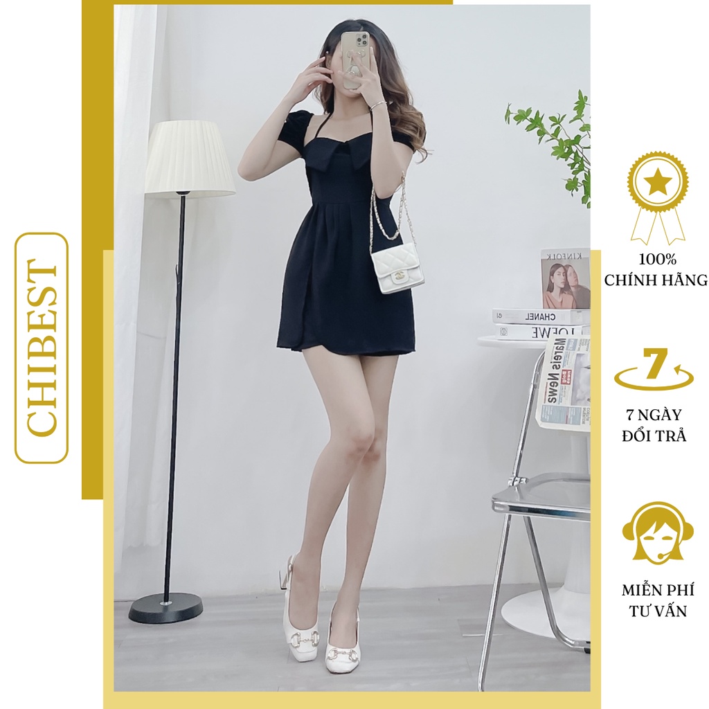 Set Bộ nữ short rộng ống kèm áo trễ vai xẻ tà vạt dài phối dây cổ CHIBEST ASB85