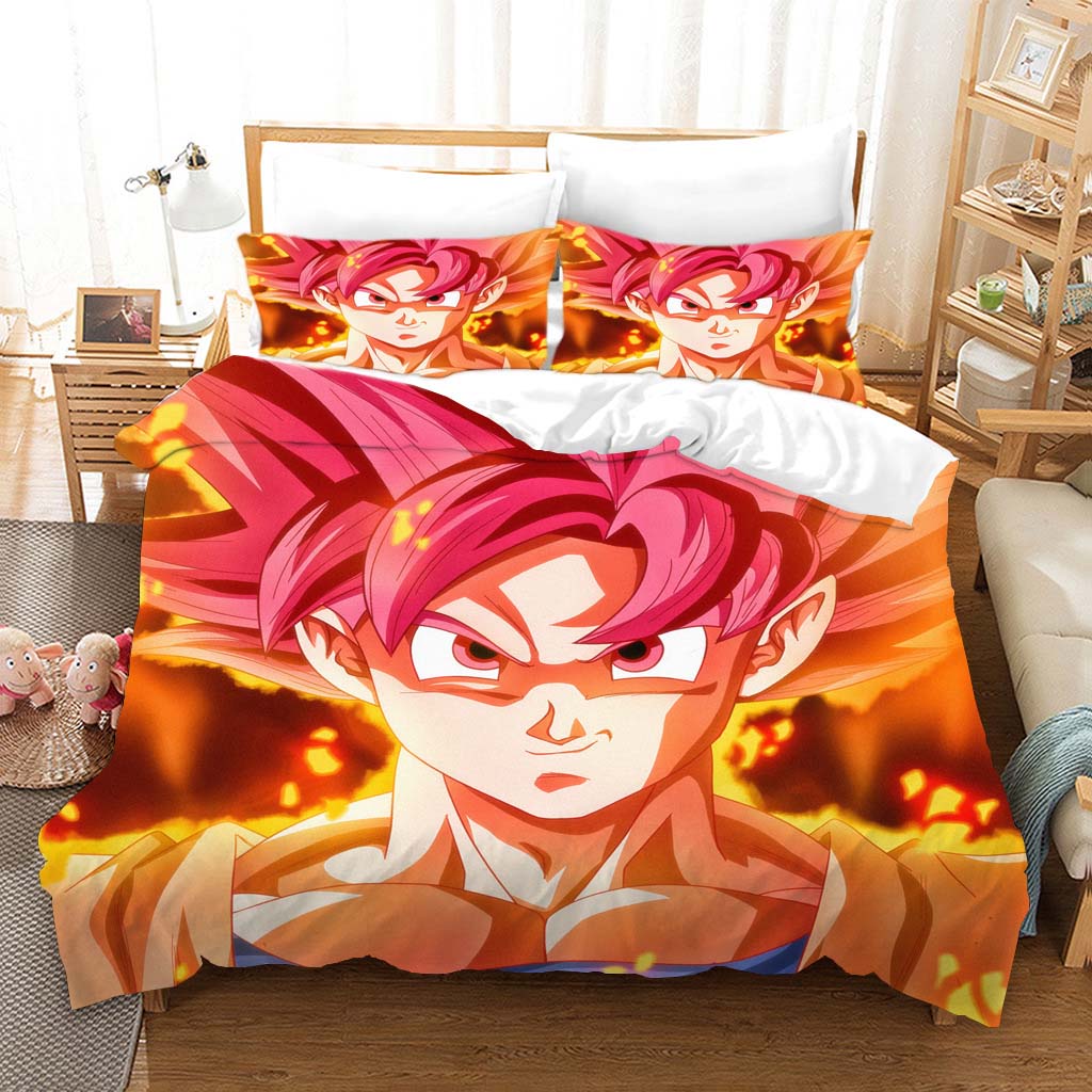 Bộ Chăn Ga Và Vỏ Gối 3 Trong 1 In Hình Son Goku Dễ Thương