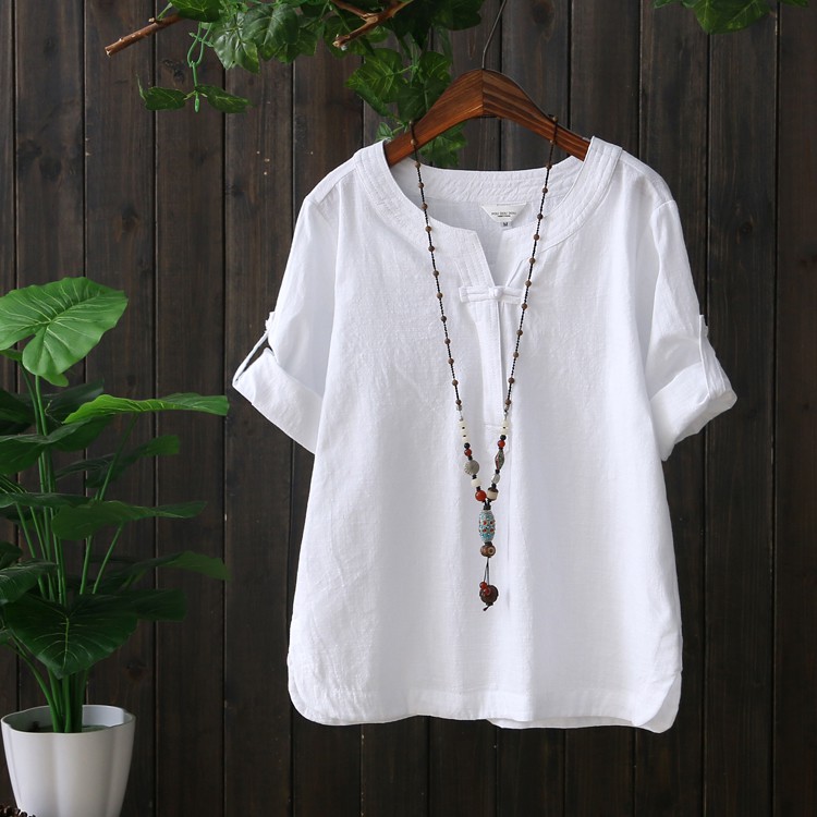 AKira Áo sơ mi kiểu nữ vải đũi - Áo kiểu nữ đẹp - Thời trang trung niên phong cách nhật