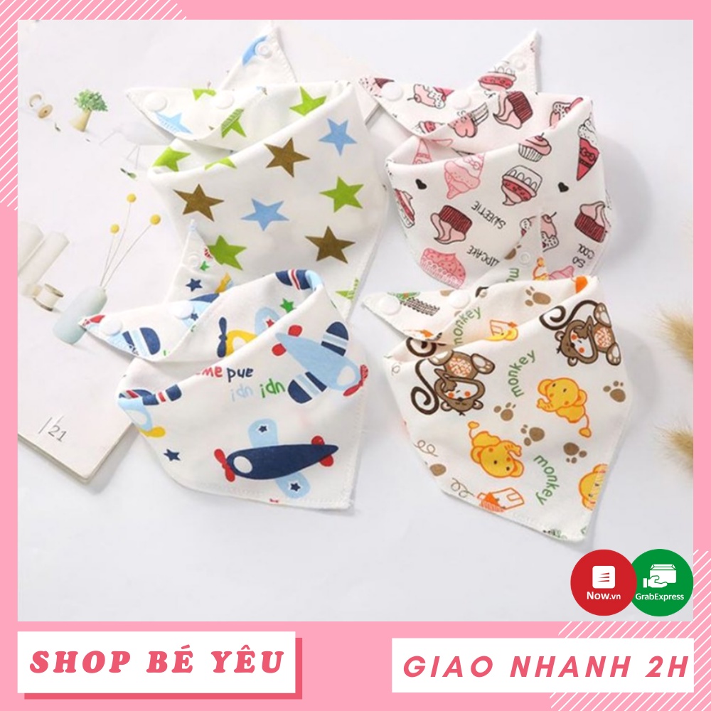 Khăn yếm cho bé  𝑭𝒓𝒆𝒆𝒔𝒉𝒊𝒑  Khăn yếm tam giác 2 lớp cotton có cúc bấm cho bé