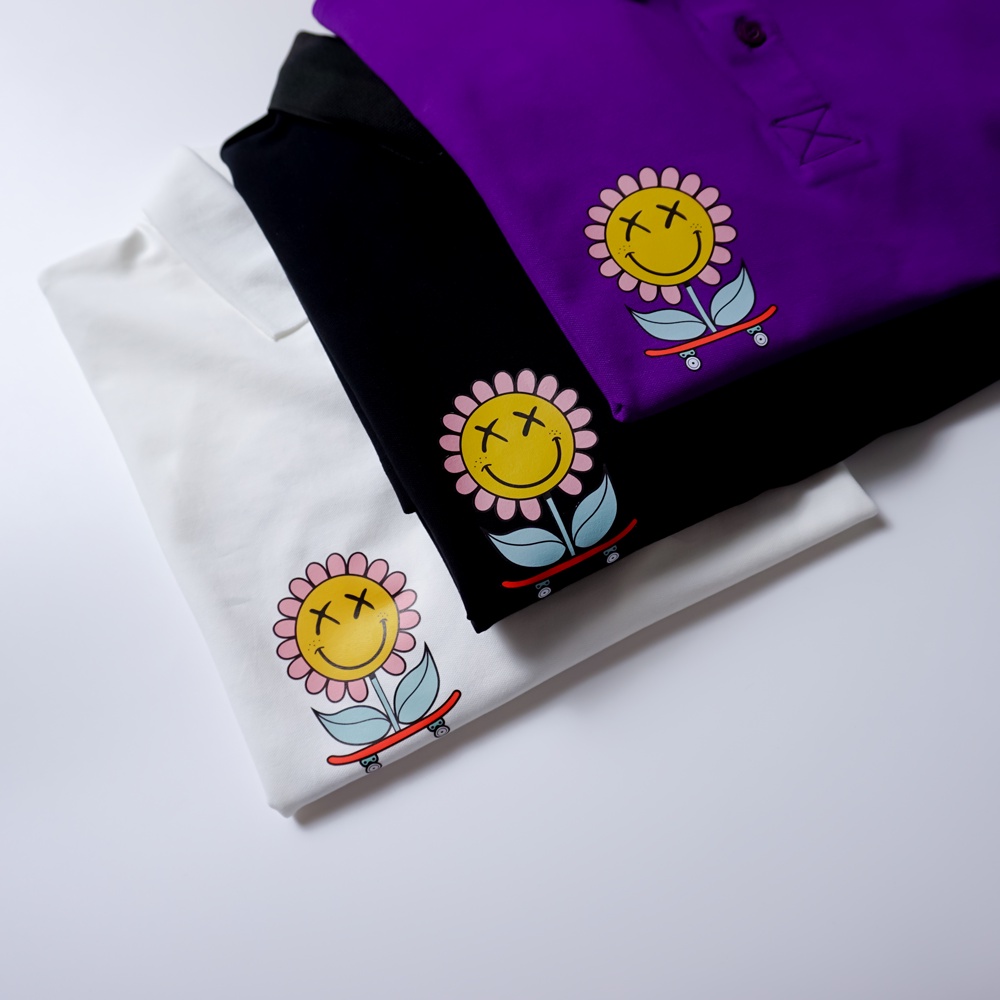 Áo thun polo nam ARNOLD Energy hình hoa Daisy vải cá sấu Cotton thoáng mát