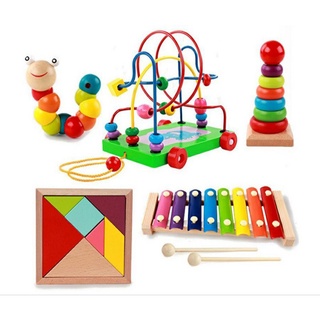 Combo đồ chơi gỗ siêu rẻ siêu tiết kiệm Đàn - Sâu - Trí uẩn - Tháp - Luồn hạt