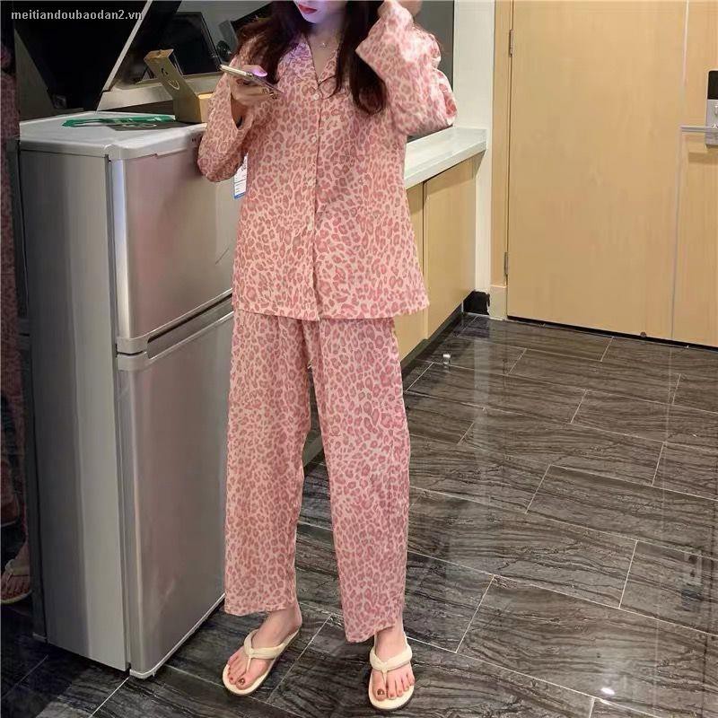 Bộ Đồ Ngủ Nữ Tay Dài Họa Tiết Da Báo Thoải Mái Thời Phong Cách Hàn Quốc | BigBuy360 - bigbuy360.vn