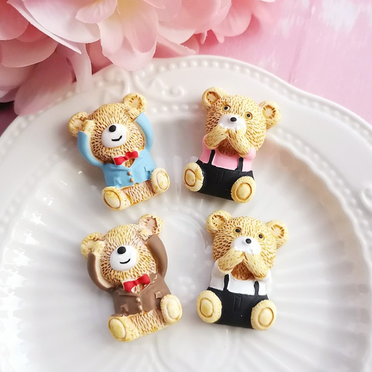 Charm gấu Teddy  Không Nói, Không Nhìn trang trí ốp điện thoại, dán tủ lạnh, DIY