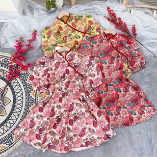 Váy gấm cổ tàu dáng xoè