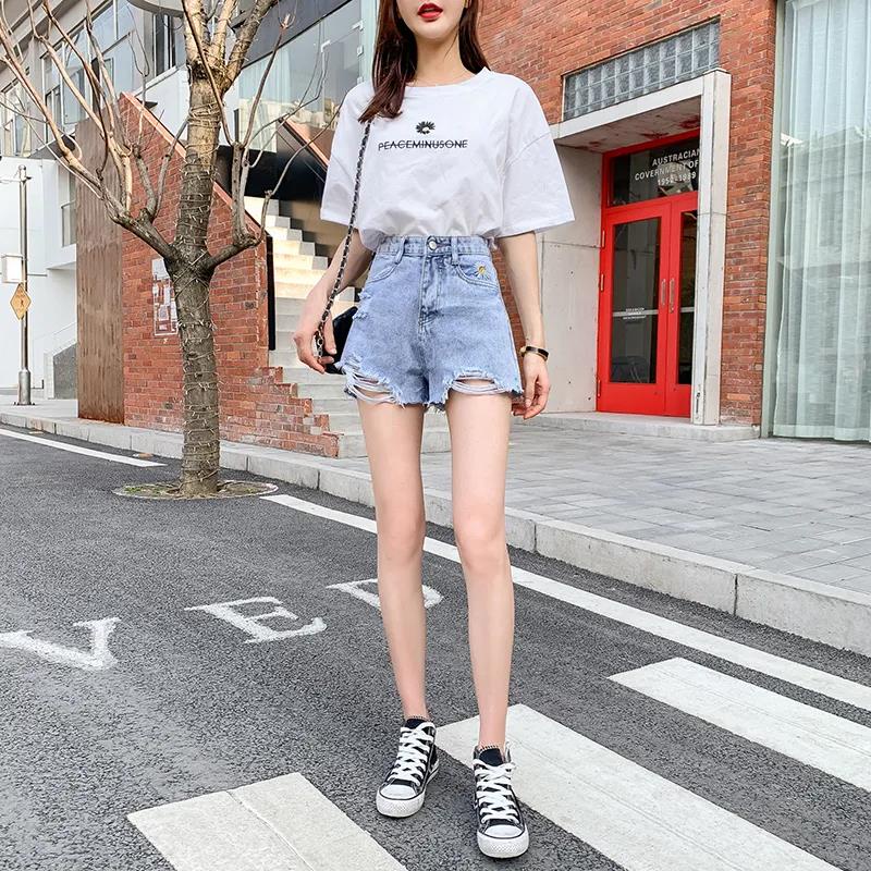 Quần Short Jeans Lưng Cao Thời Trang Hàn Cho Nữ