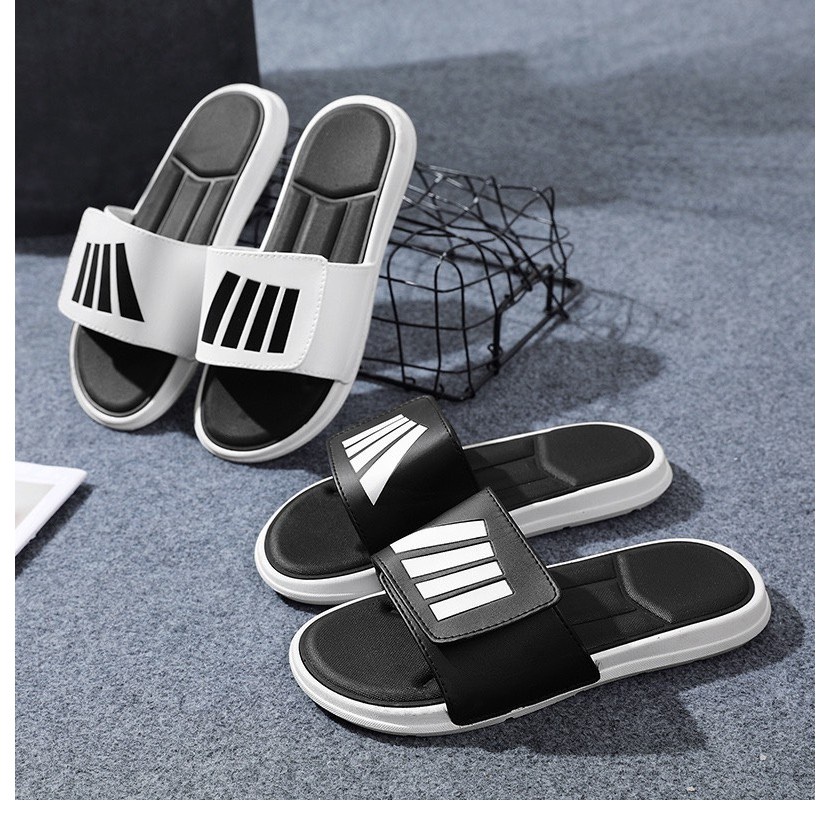 Dép nam nữ vạch đen trắng - quai xé dán - dép đôi ulzzang 2022 siêu đẹp đế siêu nhẹ và êm chân
