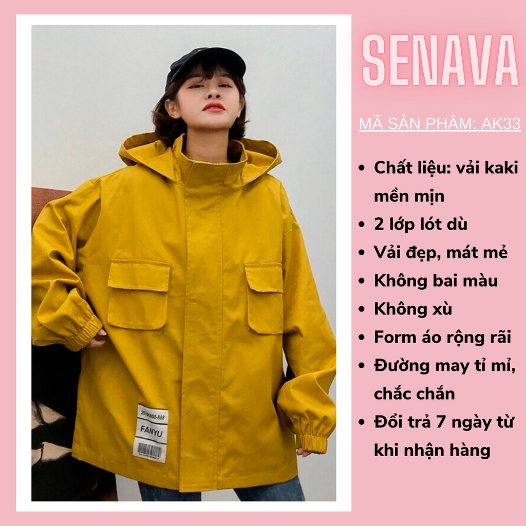 Áo khoác nữ và nam KaKi cao cấp 2 lớp form rộng chống nắng unisex SENAVA AK33