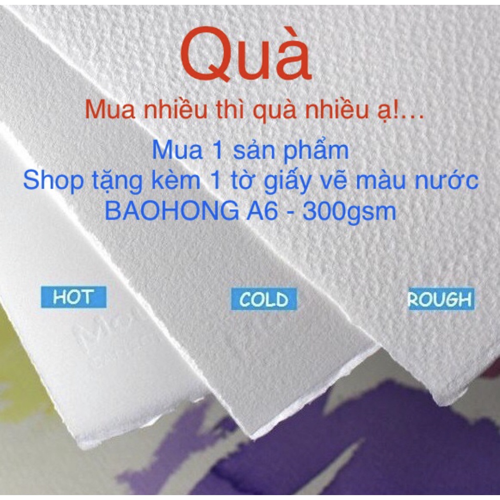 [Mua 1 tặng 1] Baohong 300gsm 100% Cotton - 05 Tờ A3/A4/A5  - Quà Đọc Mô Tả