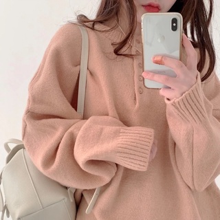 Pass/ Thanh lí áo len hồng pastel cổ tròn có khuy