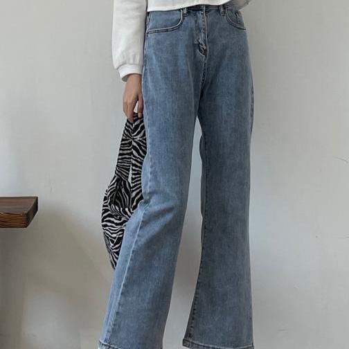 Quần jean ống rộng lưng cao thiết kế mới năng động thời trang dành cho nữ