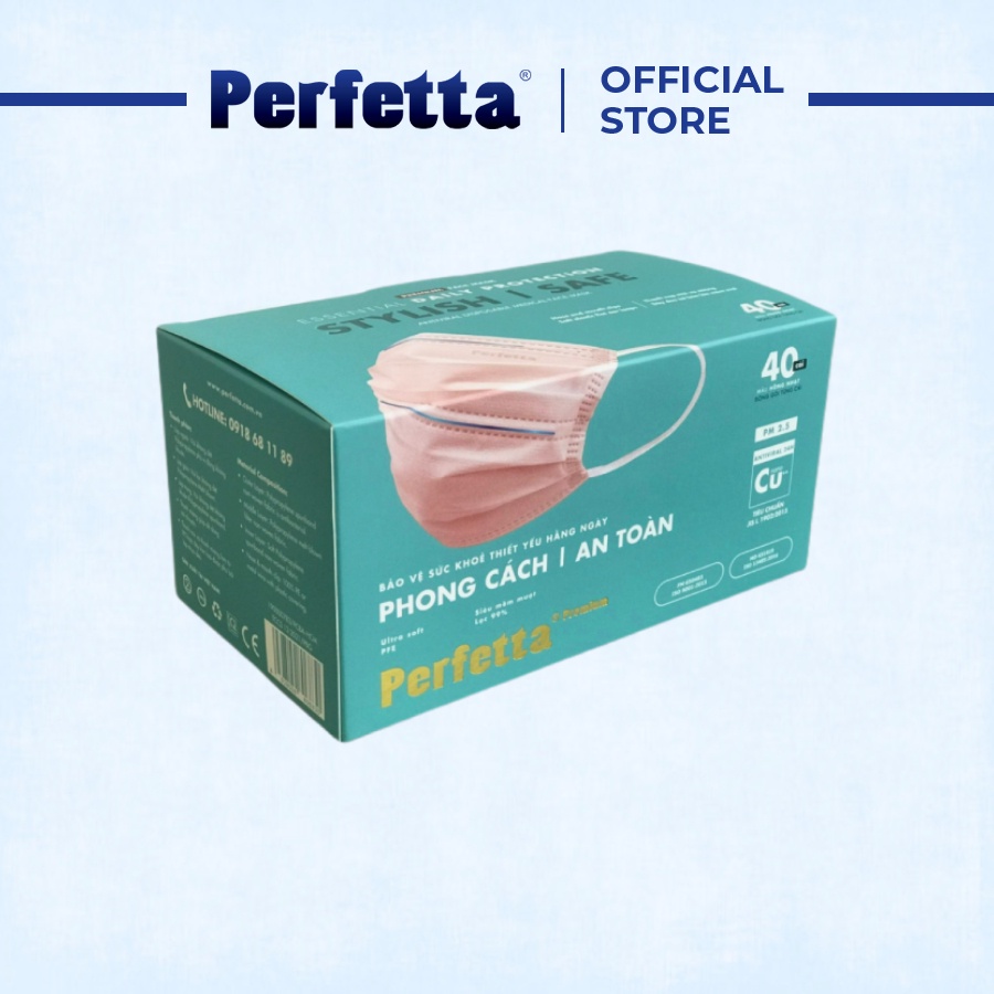 Khẩu trang y tế 3 lớp Perfetta Premium cao cấp hai thanh mũi miệng phủ Nano đồng (40 cái/hộp)