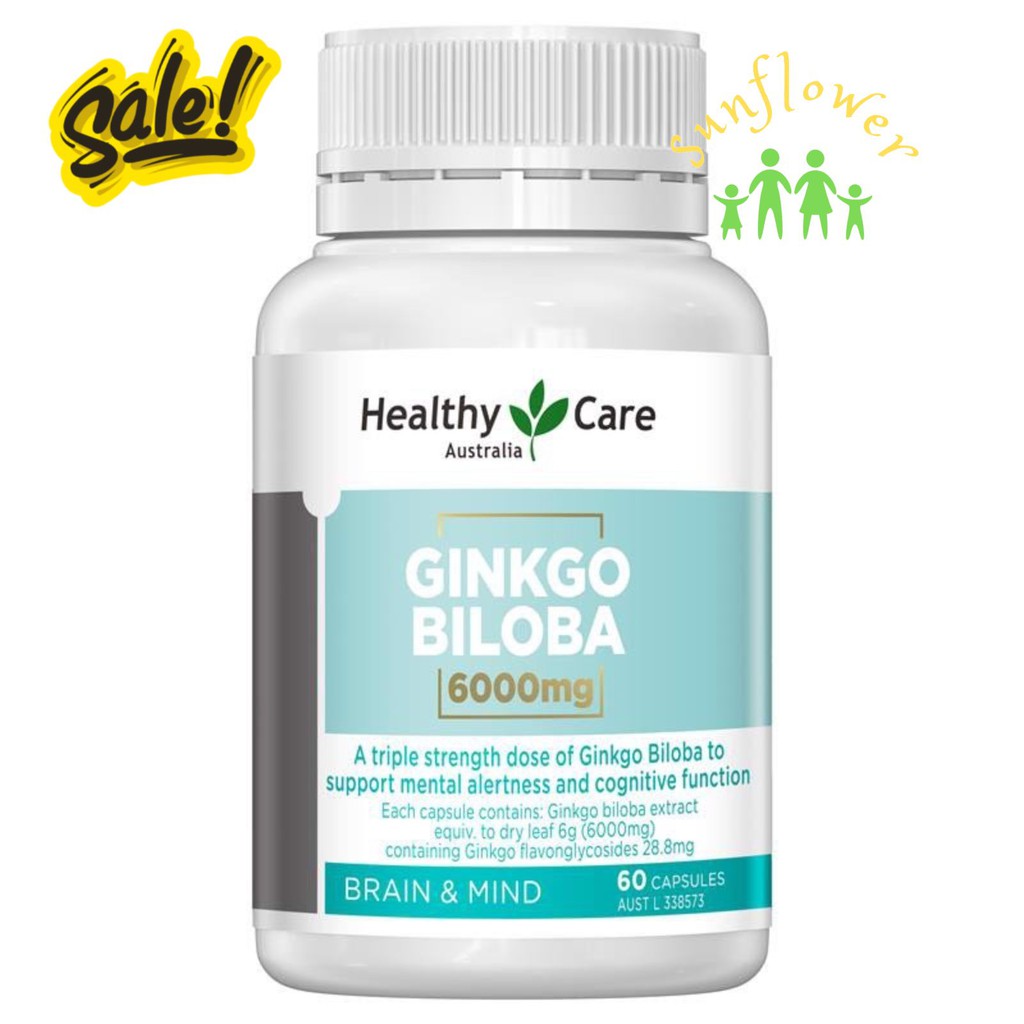 Viên uống bổ não Ginkgo Biloba Healthy Care 6000mg mẫu mới 60 viên - Giúp cải thiện trí nhớ