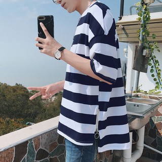 Áo thun Oversize Zip eo sọc ngang