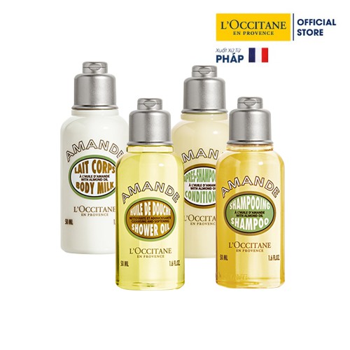 Bộ dưỡng chăm sóc cơ thể L'Occitane dầu tắm và sữa dưỡng thể Almond shower oil 50ml - Almond milk concentrate 50ml