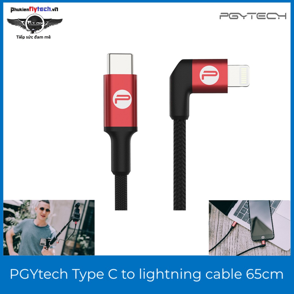 Cáp kết nối OTG – PGYtech Type C to lightning cable 65cm - Hàng chính hãng - Kết nối chuẩn - Chất lượng cao - Full box