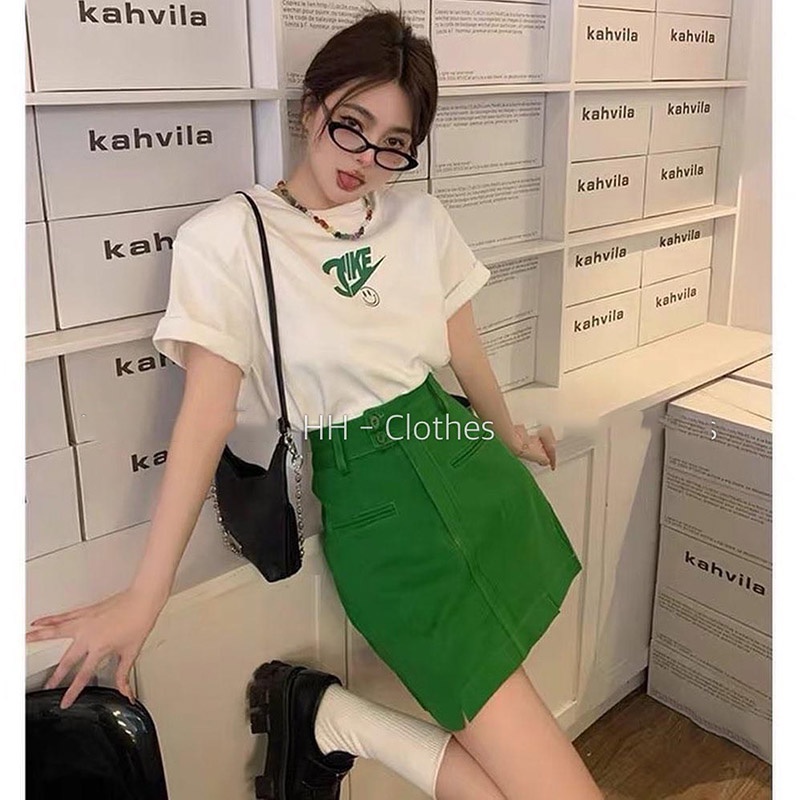 Set Áo Phông Mix Chân Váy Xanh Lá Hàng Quảng Châu SB2029-Teen 888