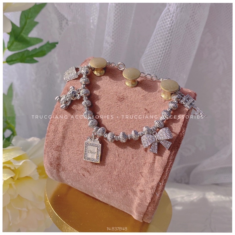 Lắc tay bi Xi bạch kim kèm 5 charm  💎