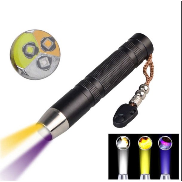 Đèn Pin LED 3in1, sáng Trắng-Vàng-Tím UV giúp nhận dạng trang sức