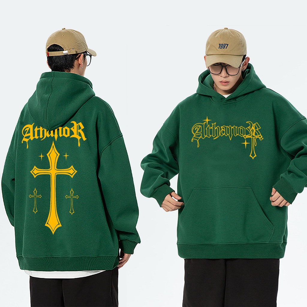 Áo hoodie local brand ATHANOR chất nỉ bông cotton 100% premium tay bồng form rộng mẫu thập giá vàng
