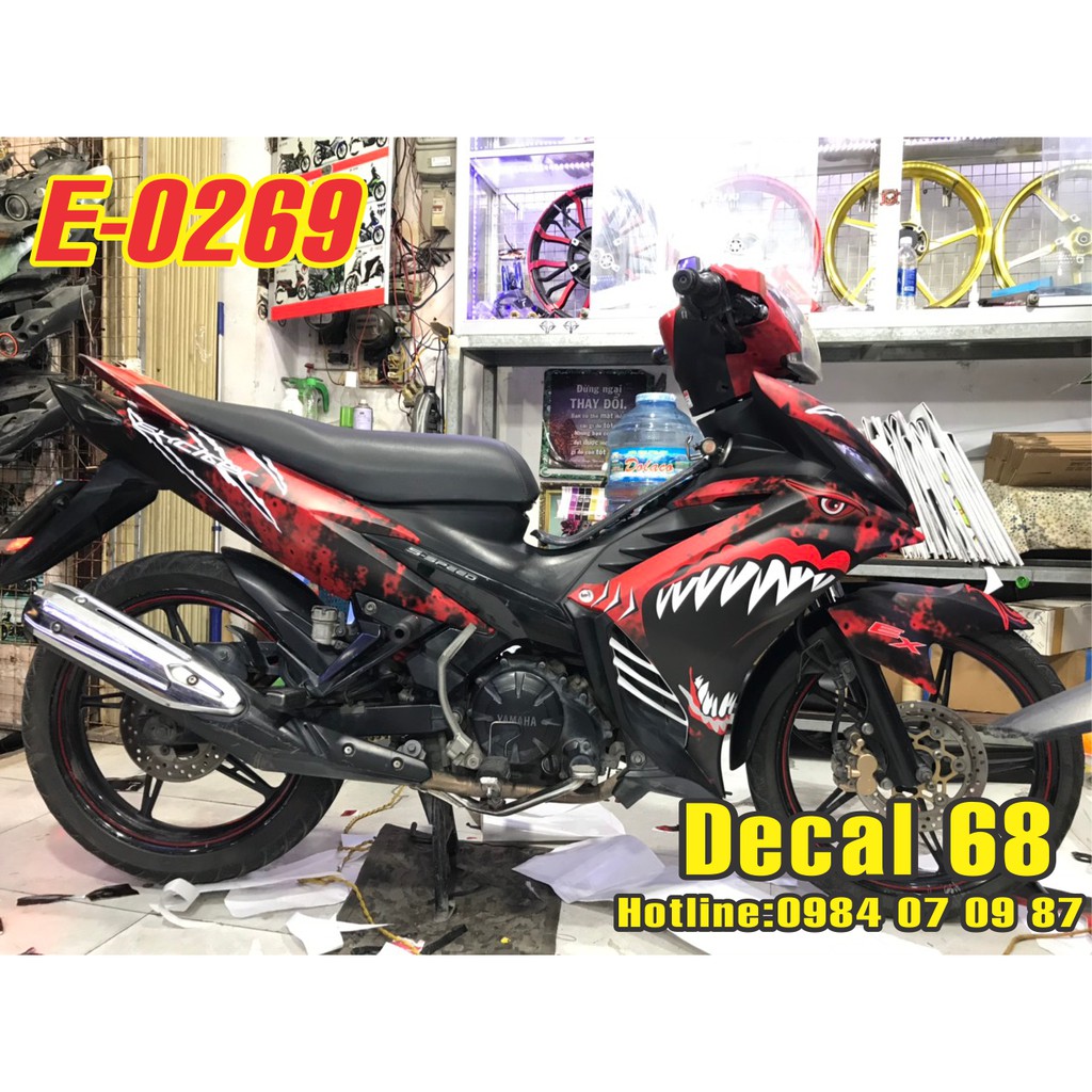 Tem Trùm Xe Exciter 135 Cá Mập Đỏ Đen - E-0269