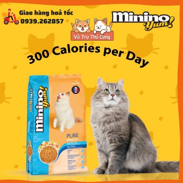 [Mã PET50K giảm Giảm 10% - Tối đa 50K đơn từ 250K] Thức ăn hạt cho mèo mọi lứa tuổi MININO YUM vị hải sản 1.5Kg