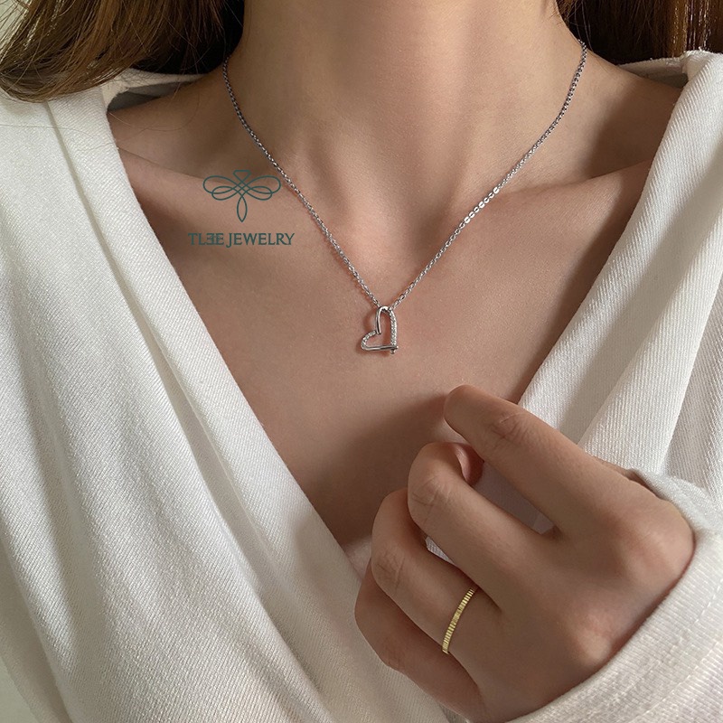 Dây chuyền bạc nữ TLEE tim chéo nạm đá cao cấp TleeJewelry D0121