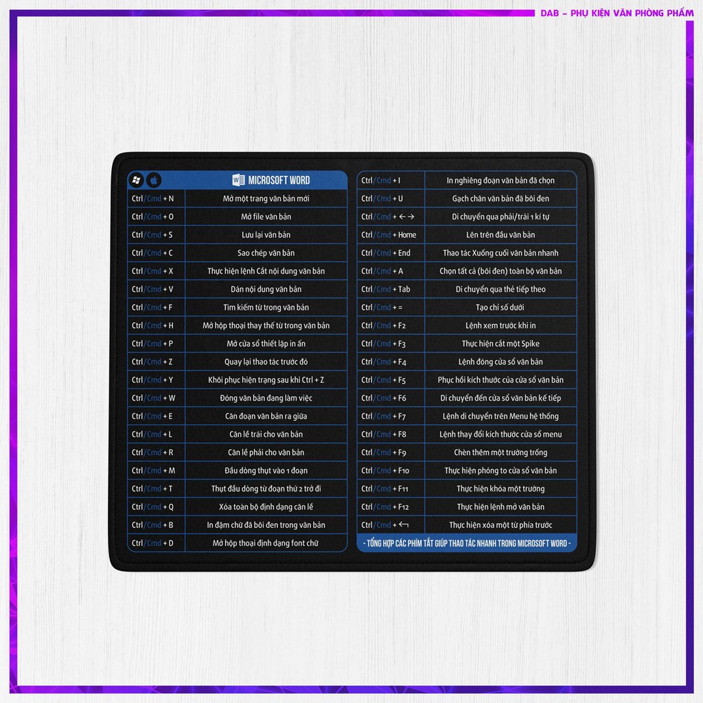 ✅ Lót Chuột Phím Tắt Công Thức Văn Phòng Thiết Kế Chất Liệu Cao Su DÙNG CHO 2 HỆ ĐIỀU HÀNH WINDOWS VÀ MACOS ✅