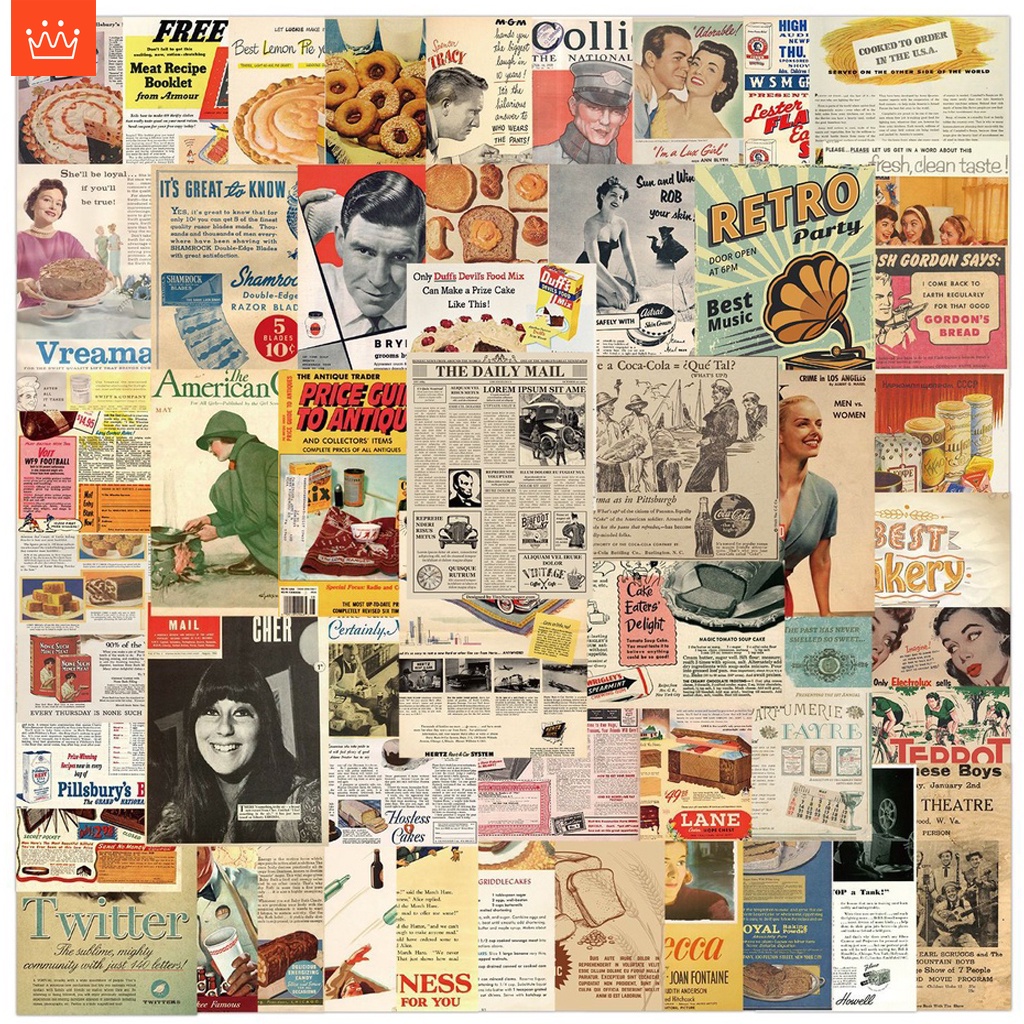 J· Bộ Hình Dán Chống Thấm Áp Phích Cổ Điển, 50 tờ/bộ