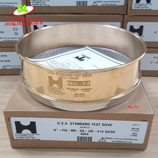 Sàng rây bột đường kính 8 inch, lưới inox, khung bằng thau