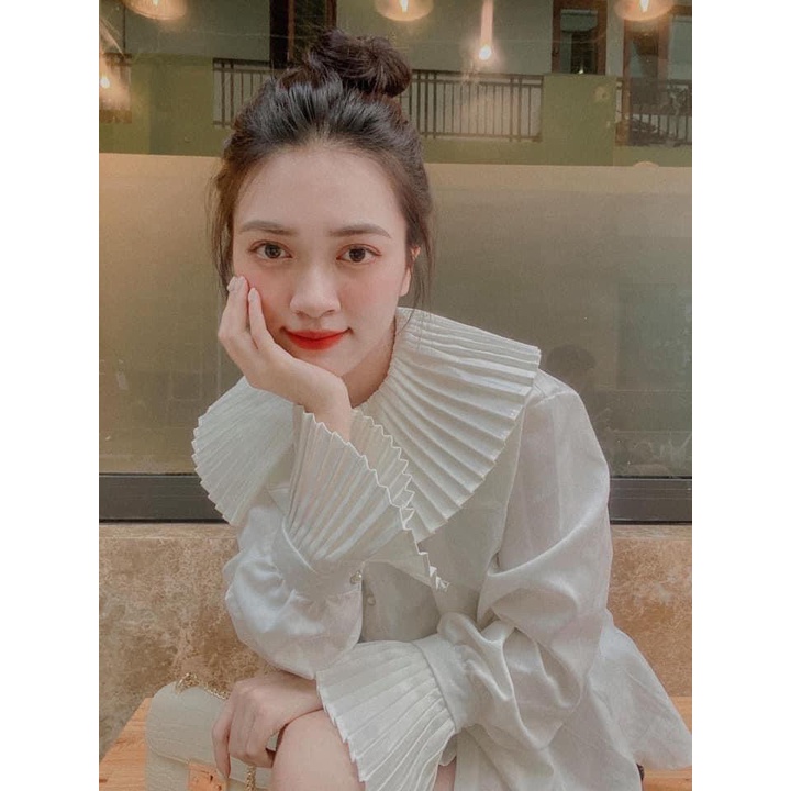 ✨BÁN SỈ✨Áo sơ mi trắng dập ly cổ cúc ngọc | BigBuy360 - bigbuy360.vn