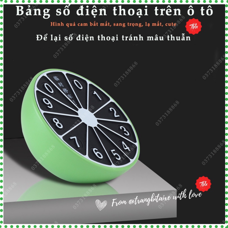 Bảng số điện thoại trên ô tô ghi số điện thoại gắn taplo hình quả cam kèm theo sáp thơm tinh dầu khử mùi xe hơi-BDTQC.