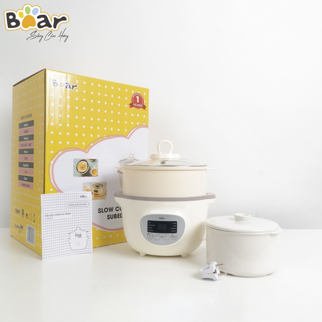 Nồi Nấu Chậm Bear Sube001 0.8L Chính Hãng, Nồi Chưng Yến, Hấp Luộc Ninh, Nấu Cháo Dinh Dưỡng Siêu Ngon Hơn Nồi Áp Suất