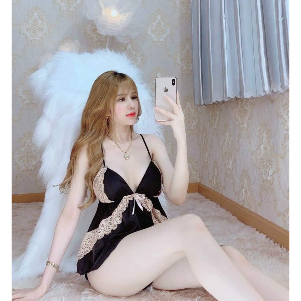 Đồ ngủ sexy❣️FREE SHIP❣️❣️ Đồ ngủ sexy ren trắng lụa satin cao cấp Freesize <60kg | BigBuy360 - bigbuy360.vn