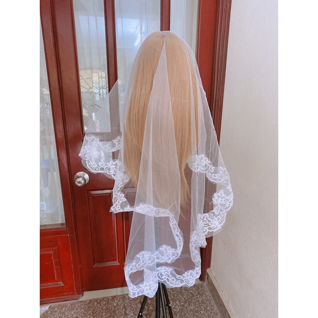 VOAN CÀI TÓC VIỀN THÊU CÔ DÂU SẴN ĐỎ TRẮNG