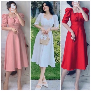 Đầm dự tiệc cổ xếp bo eo 3 màu xuongvnxk vnxk