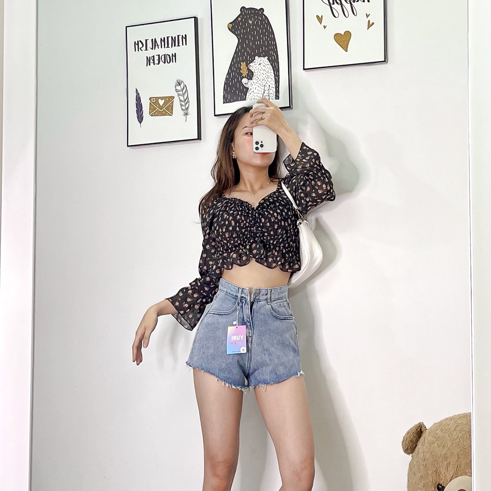 [FreeShip] Quần Sọt Nữ YuRi Jeans Lưng Cao Cá Tính Màu Xanh Loang Đủ Size S M L | BigBuy360 - bigbuy360.vn