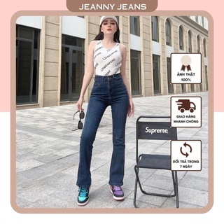Quần jean ống loe Jeanny Jeans nữ lưng cao trơn dài co giãn chất đẹp hàng cao cấp  LY0883