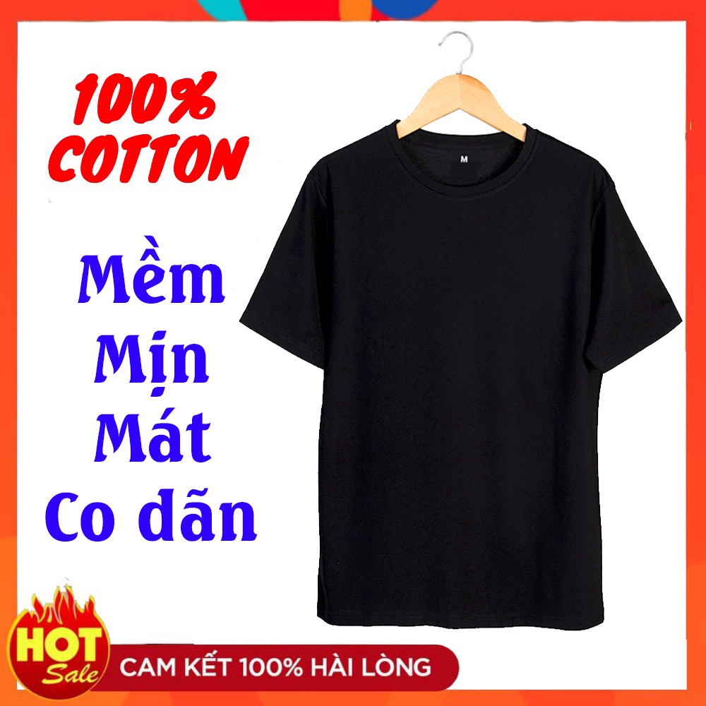Áo Thun 100% Cotton Màu Đen THOITRANG 24H Vải Mền Mát Thấm Hút Co Dãn Cầm Lên Tay Ưng Ngay Áo Dùng Chung Nam Nữ