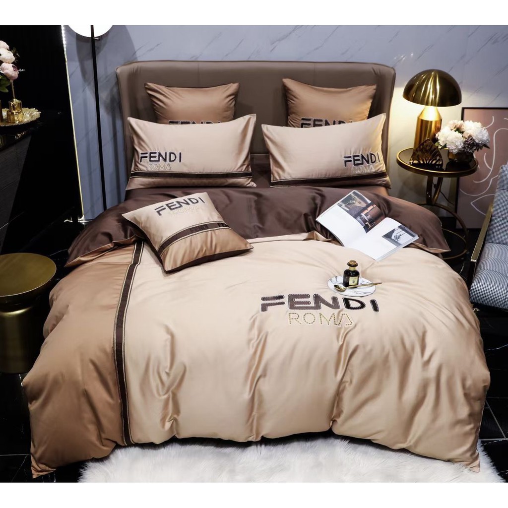 Bộ drap lụa thêu thương hiệu set 6 món (nhiều màu)