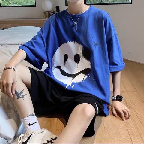 Áo Thun Tay Ngắn In Hình Mặt Cười Klein Màu Xanh Dương Thời Trang Unisex