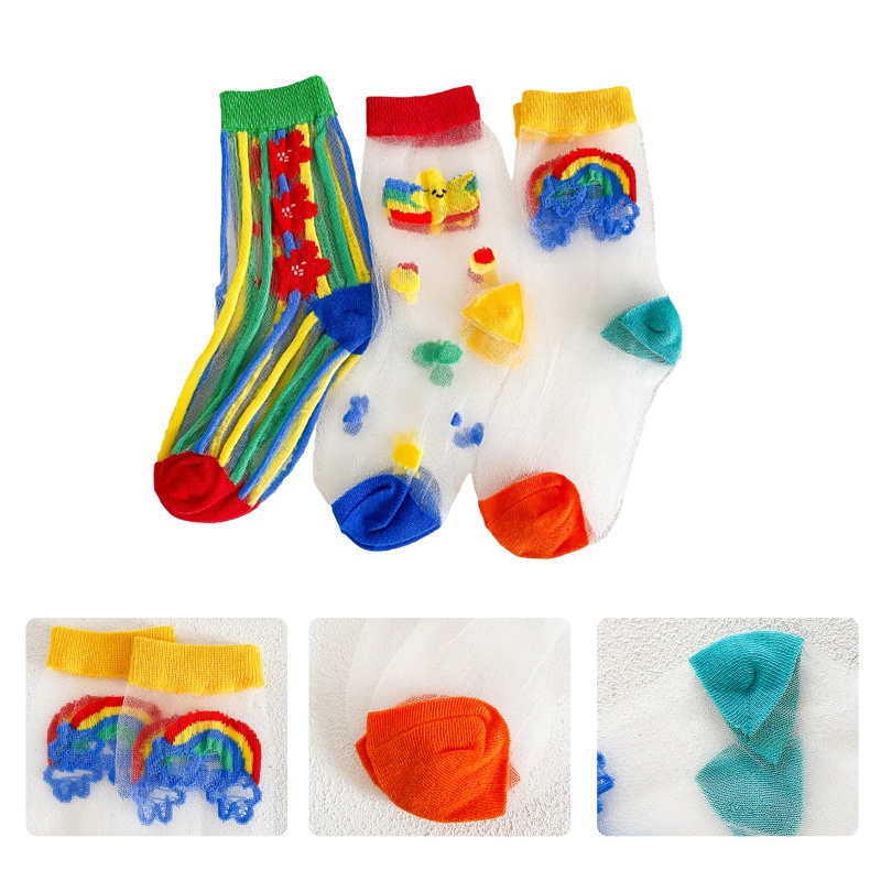 Set 3 Đôi Vớ Ren Siêu Mỏng Họa Tiết Hoạt Hình Thời Trang Mùa Hè Cho Bé Gái
