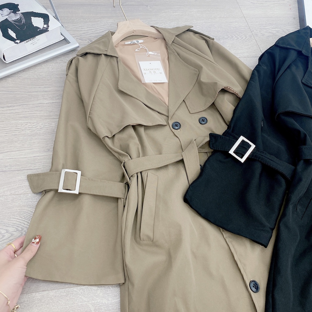 Áo khoác mangto dáng dài thiết kế kèm đai