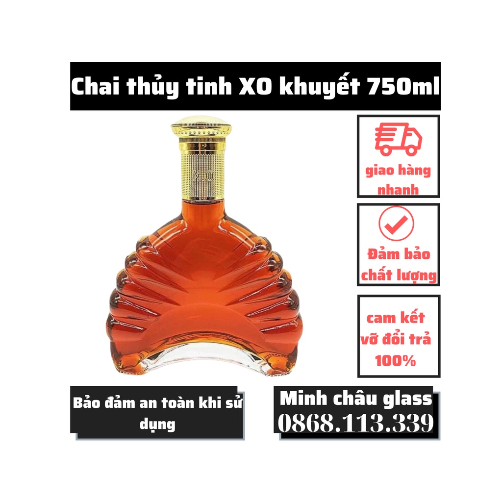 Bình Đựng Rượu Thuỷ Tinh Cao Cấp Mẫu XO khuyết Viền Vòng 750ml sang trọng Vỏ chai rượu vỏ bình rượu 750ml
