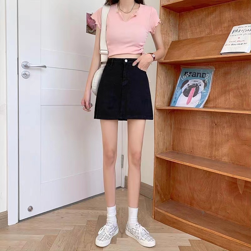 Chân Váy Jeans Lưng Cao Thời Trang Hàn Quốc