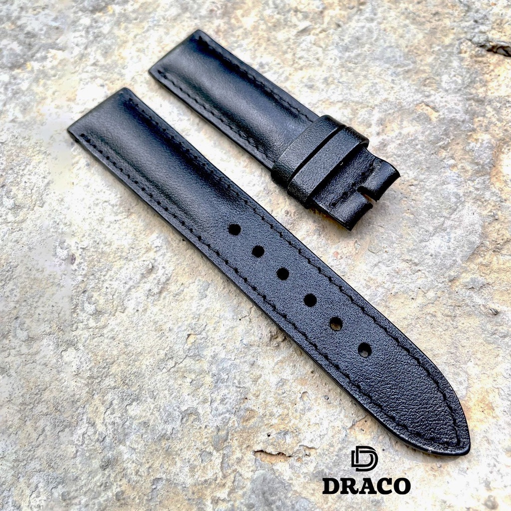Dây da đồng hồ Draco DDDH02 màu đen size 20 - 22 [Tặng kèm khóa] chất liệu da bò thật cao cấp - thời trang nam - nữ