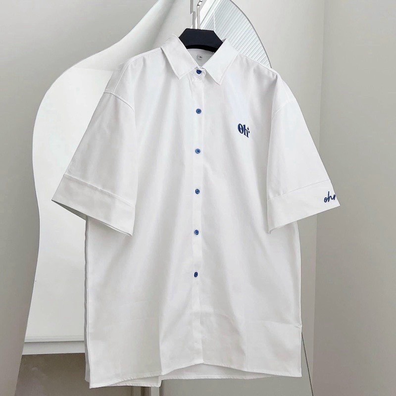 (HCM) ÁO SƠ MI KIỂU FORM RỘNG THÊU LOGO OH SIÊU XỊN THỜI TRANG GENZ HOT HIT KOKO MI FASHION