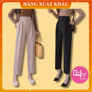 Quần baggy nữ công sở [HÀNG XUẤT KHẨU] Quần baggy nữ cạp cao thiết kế 3 cúc vải tuyết mưa xuất Hàn, form dáng cực đẹp